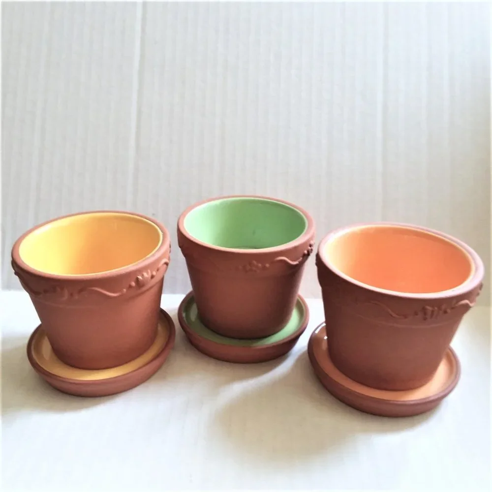 Candle Holders PartyLite Terra Cotta Mini Garden Pots Votive Trio RARE Retired - Picture 9 of 9
